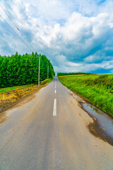 Fototapeta premium 北海道の長い道と自然