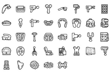 Massage equipment line vector doodle simple icon set