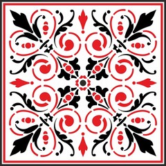 Vector square red classic ornament. A square with a black pattern. Ceiling decoration, ancient Rome, Greece.
