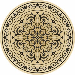 Vector round golden classic ornament. A circle with a black pattern. Ceiling decoration, ancient Rome, Greece.
