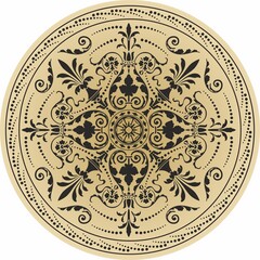 Vector round golden classic ornament. A circle with a black pattern. Ceiling decoration, ancient Rome, Greece.
