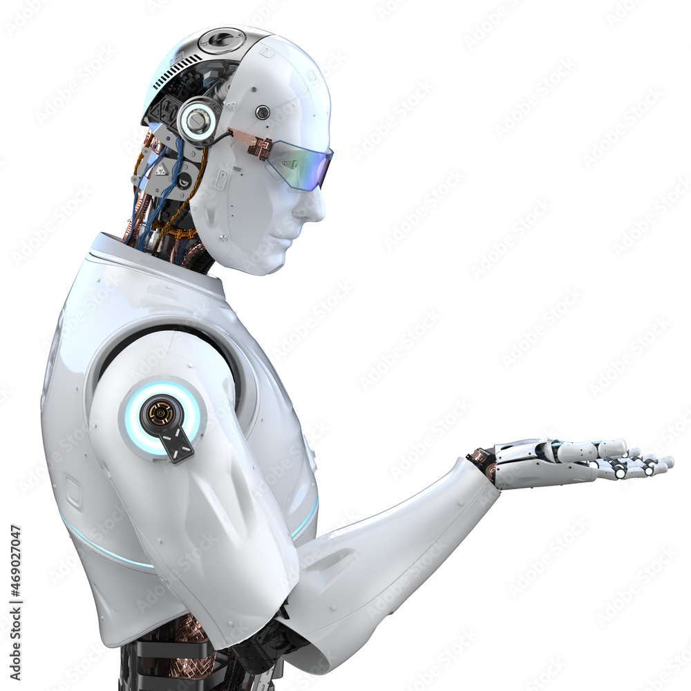 Poster artificial intelligence robot or cyborg empty hand