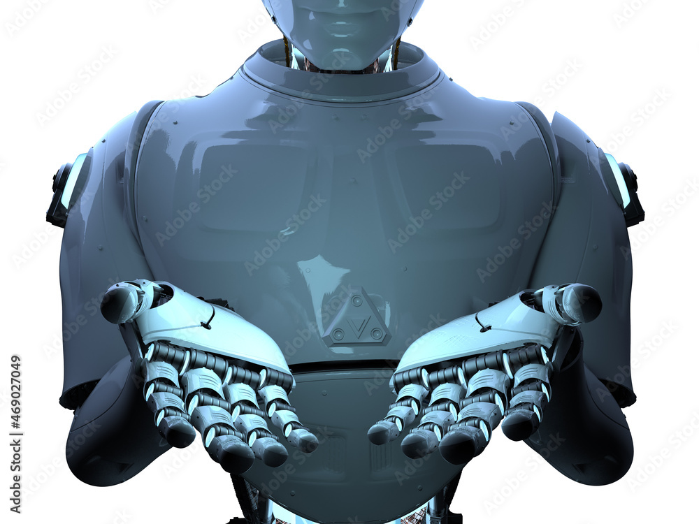 Poster artificial intelligence robot or cyborg empty hand