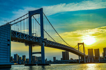 Fototapeta na wymiar レインボーブリッジと東京の夕景