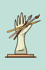 Illustration of arm decoration with brush and pencil on the palm