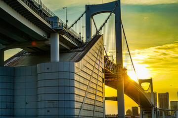 Naklejka premium レインボーブリッジと東京の夕景