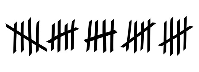 Tally marks to count days in prison. Tally marks for math lessons isolated on white background. Vector illustration