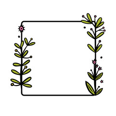 Rustic wreath divider with handdrawn flowers. Square doodle wreath. Doodle vector illustration isolated in white background