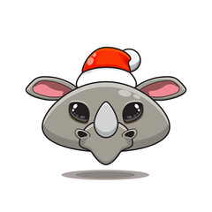 cute rhino wearing christmas hat, cute animal head wearing santa hat, cartoon character in kawaii and glossy style