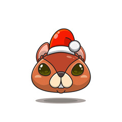cute squirrel wearing christmas hat, cute animal head wearing santa hat, cartoon character in kawaii and glossy style