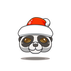 cute panda wearing christmas hat, cute animal head wearing santa hat, cartoon character in kawaii and glossy style