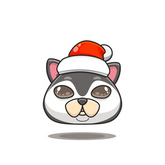 cute husky wearing christmas hat, cute animal head wearing santa hat, cartoon character in kawaii and glossy style