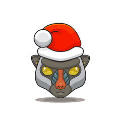 cute mandrill wearing christmas hat, cute animal head wearing santa hat, cartoon character in kawaii and glossy style