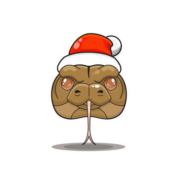 cute comodo dragon wearing christmas hat, cute animal head wearing santa hat, cartoon character in kawaii and glossy style