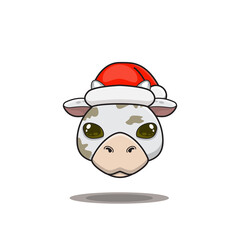 cute cow wearing christmas hat, cute animal head wearing santa hat, cartoon character in kawaii and glossy style