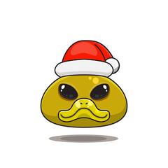 cute duck wearing christmas hat, cute animal head wearing santa hat, cartoon character in kawaii and glossy style