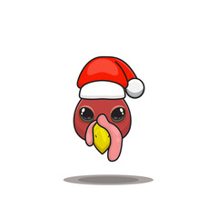 cute turkey wearing christmas hat, cute animal head wearing santa hat, cartoon character in kawaii and glossy style