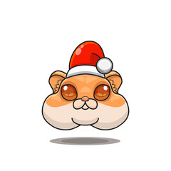 cute hamster wearing christmas hat, cute animal head wearing santa hat, cartoon character in kawaii and glossy style