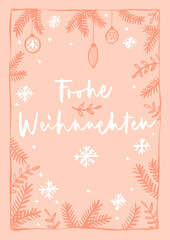 Fototapeta na wymiar Frohe Weihnachten Hand Lettering Greeting Card With Festive Illustrations