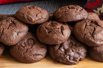 chocolate cookies on a wooden table