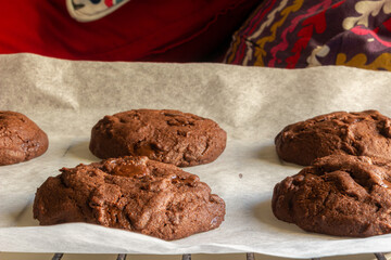 chocolate cookies on a wooden table