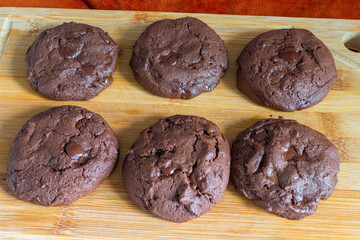 chocolate cookies on a wooden table