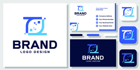 Initials Letter TT Technology Digital Square Spark Data Modern Logo Design with Business Card Template