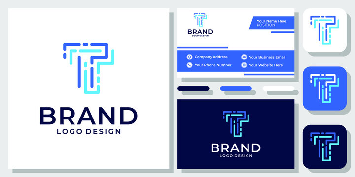 Initials Letter TT Technology Digital Rounded Monogram Modern Logo Design with Business Card Template