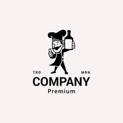 Chef Holding Bottle Logo Vector Icon Illustration