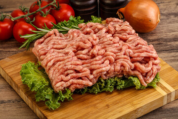 Raw pork minced meat over board