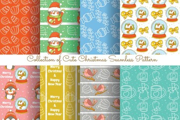 Set of collection cute christmas seamless pattern