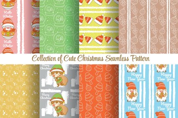 set of collection cute christmas seamless pattern