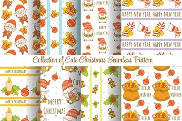 set of collection cute christmas seamless pattern