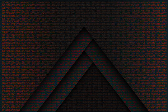Coded vector. Abstract image with numbers in dark orange color. An encoded cube as a digital abstraction. Abstract technology background