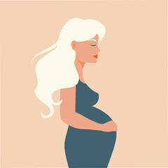 A happy pregnant woman holds her belly. The type of resources for pregnancy. Active well-fitted pregnant female character. Happy pregnancy. Flat cartoon illustration.