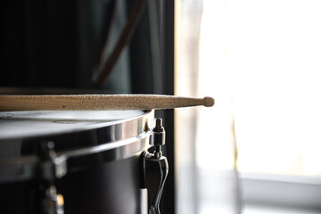 Close up of a snare drum, percussion instrument.