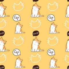 Seamless Pattern with Cartoon Cat Design on Yellow Background