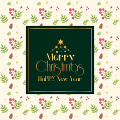 Laurel wreath with golden branches Watercolor illustration Happy new year and merry Christmas