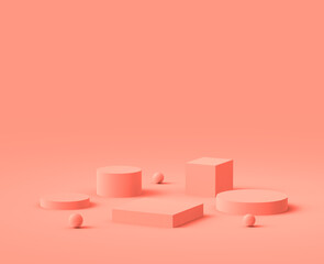 Abstract 3d pink peach platform minimal studio background.