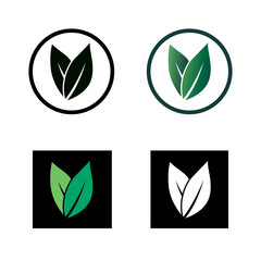 eco friendly logo, Simple leaf logo, symbol of nature, vegetarianism, food. Logo with 4 different background variations.