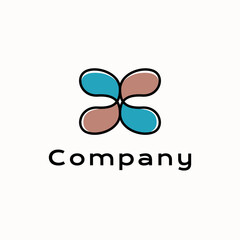 Vegan abstract logo, vegetarian symbol c or x leaves.