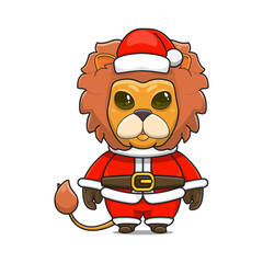 cute animals, lion wearing christmas costumes, cute animals wearing santa clothes, cartoon characters in kawaii and shiny style.