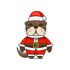 cute animals, otter or beaver wearing christmas costumes, cute animals wearing santa clothes, cartoon characters in kawaii and shiny style.