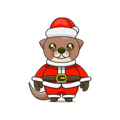 cute animals, otter wearing christmas costumes, cute animals wearing santa clothes, cartoon characters in kawaii and shiny style.