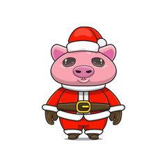 cute animals, pig wearing christmas costumes, cute animals wearing santa clothes, cartoon characters in kawaii and shiny style.