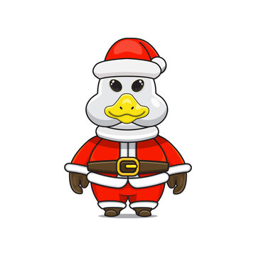 cute animals, goose wearing christmas costumes, cute animals wearing santa clothes, cartoon characters in kawaii and shiny style.