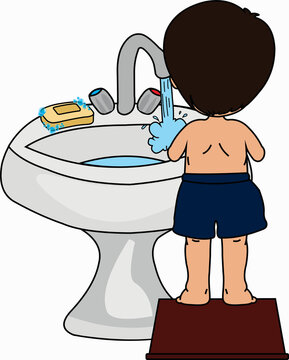 recommend clip art: Boy washing hands