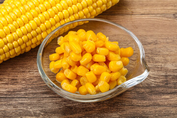Sweet yellow corn in the bowl