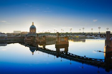 Along the Garonne river at Toulouse city before sunset in France