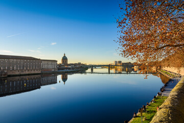 Toulouse city and Garonne river during a sunny day